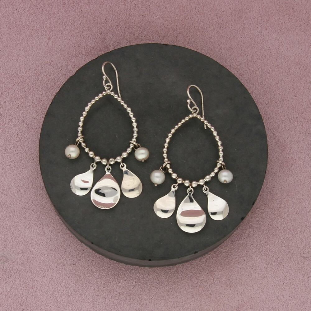 michael dawkins sterling silver beaded pearl dangle earrings
